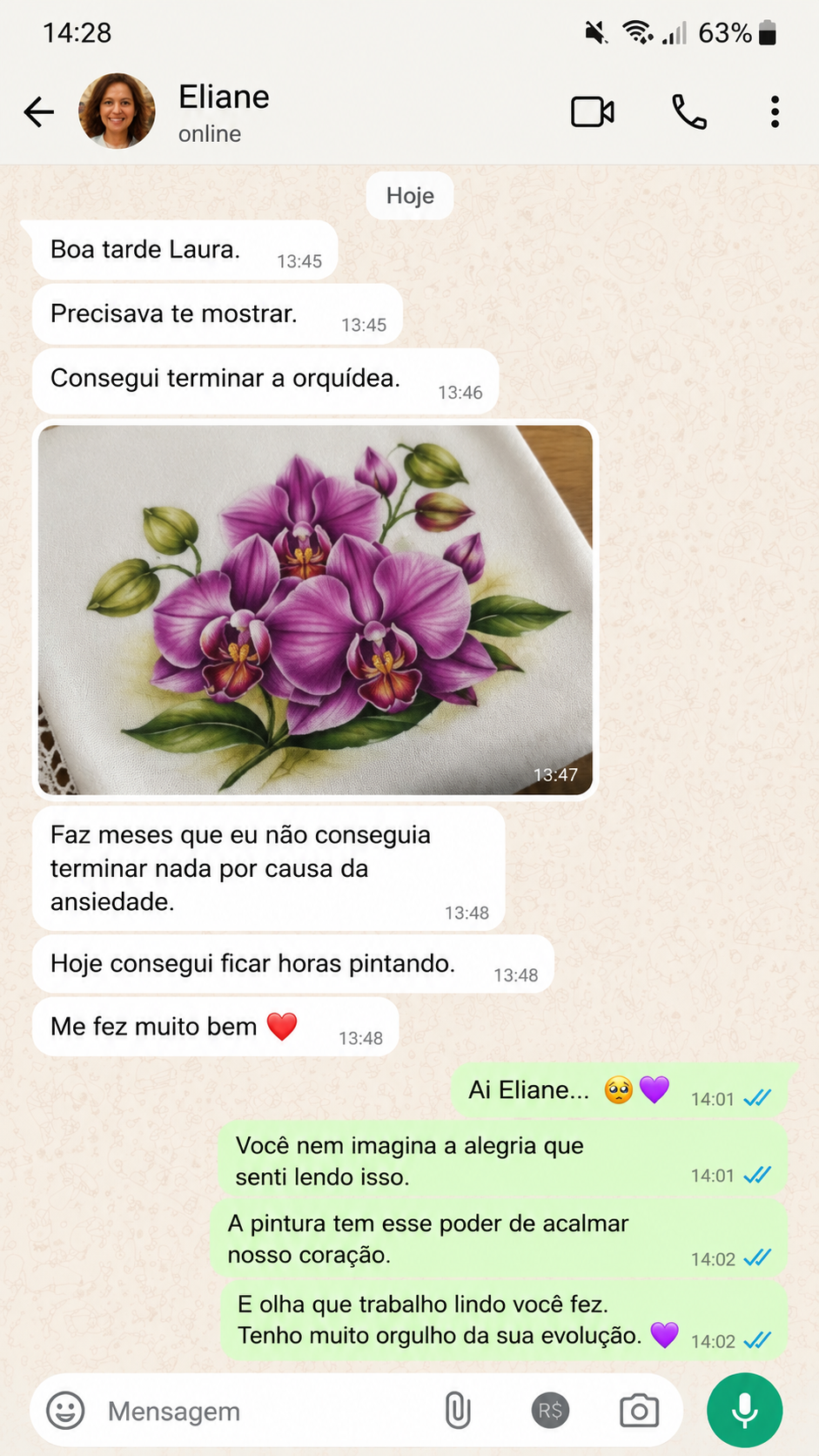 Depoimento de Eliane no WhatsApp